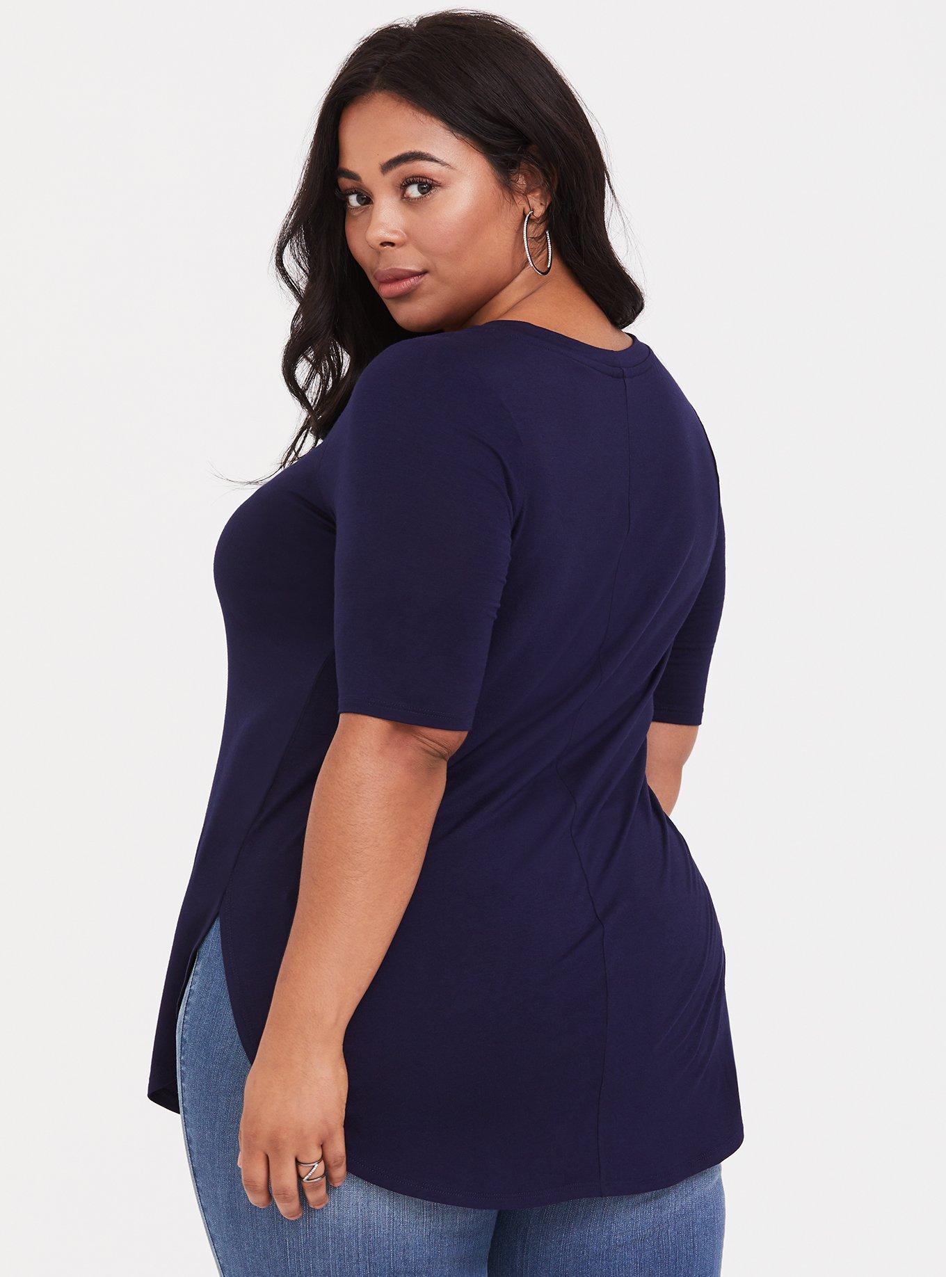 Plus Size Super Soft Navy Cat Slim Fit Tunic Tee, NONEC, alternate