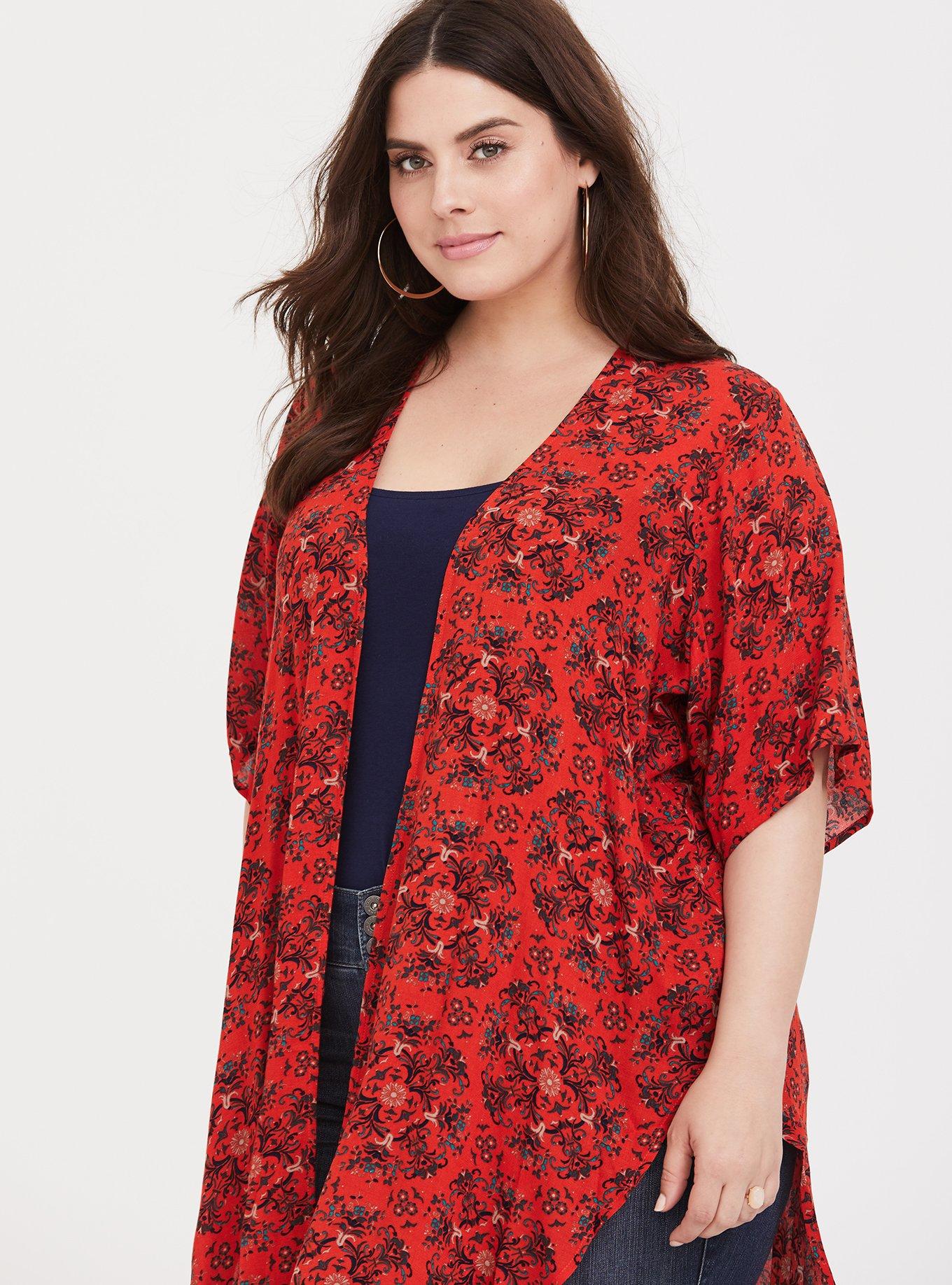 Red Medallion Crepe Kimono, FLORAL MANDALA, alternate
