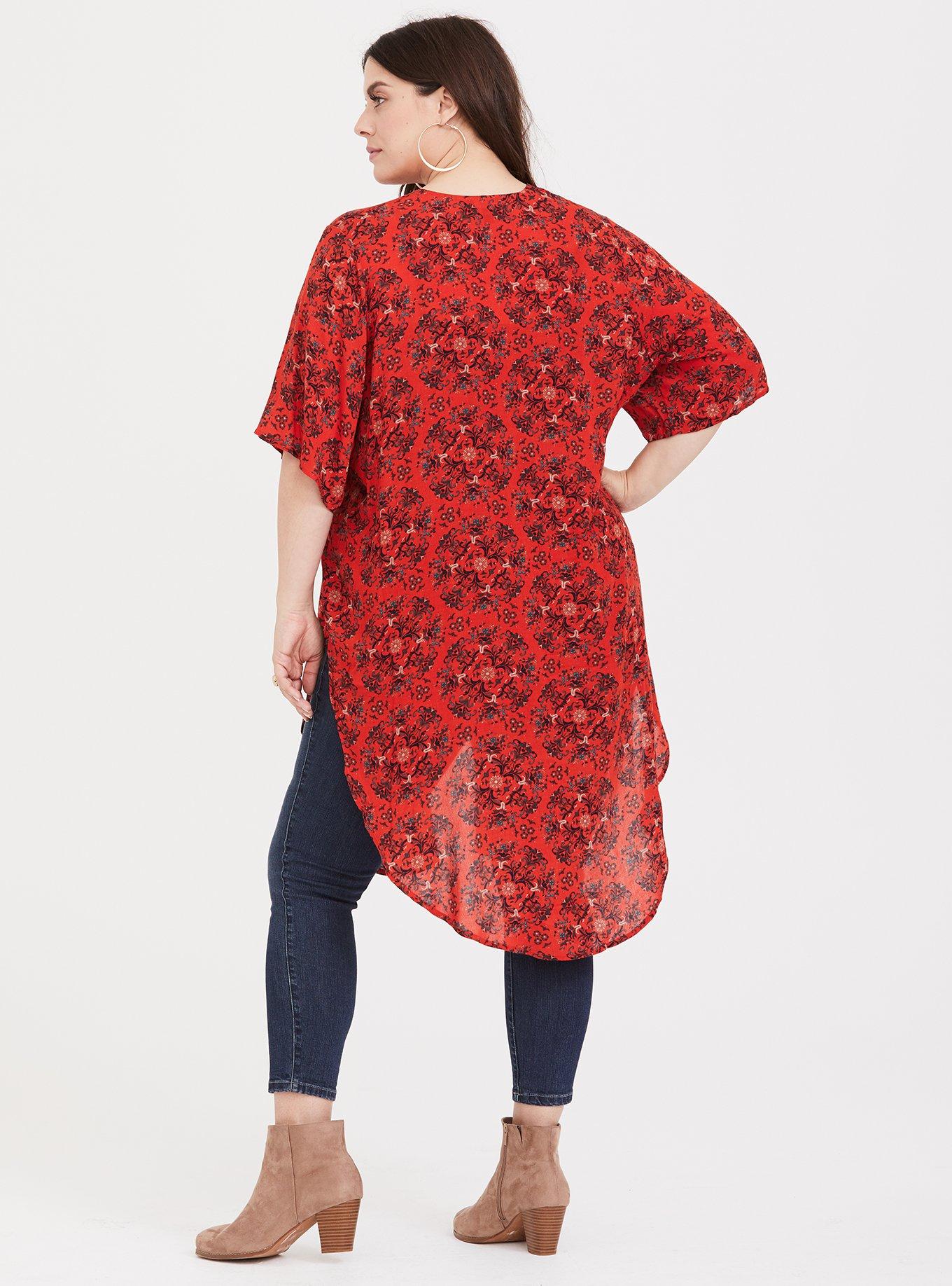 Red Medallion Crepe Kimono, FLORAL MANDALA, alternate