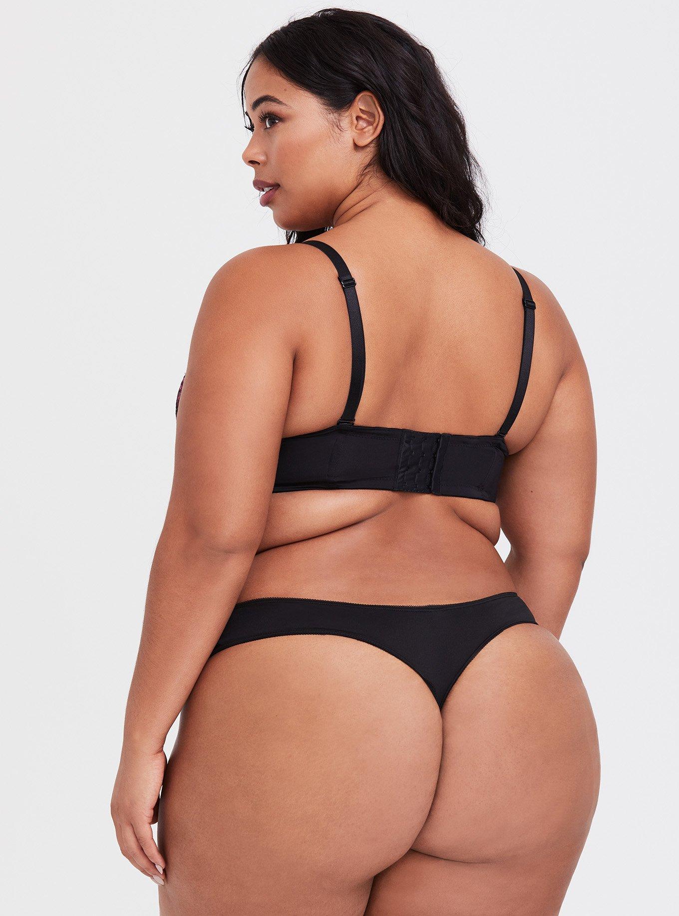 Black Floral Embroidered Microfiber Push-Up Strapless Bra, EMBROIDERED FLORAL, alternate