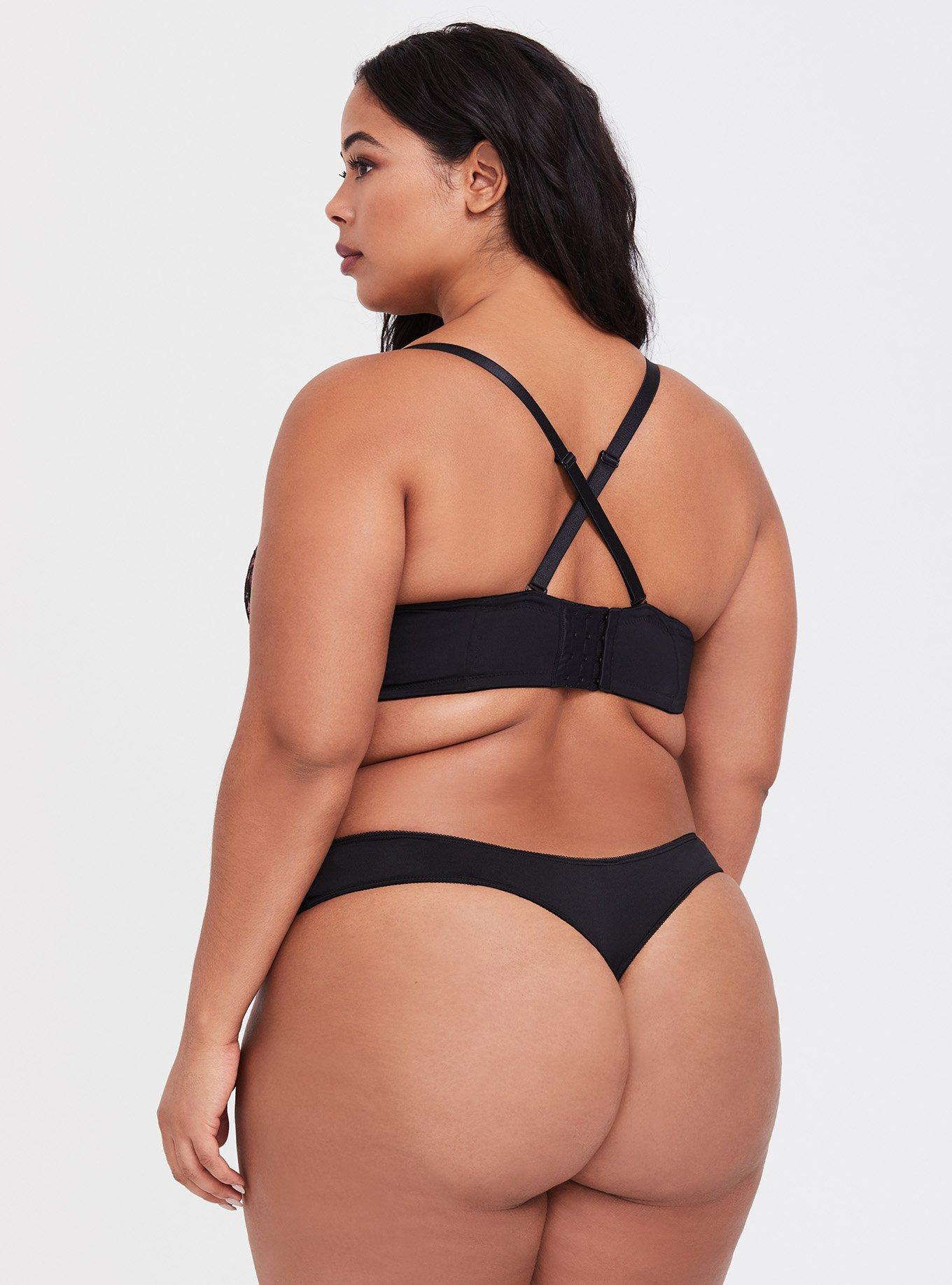 Black Floral Embroidered Microfiber Push-Up Strapless Bra, EMBROIDERED FLORAL, alternate