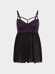 Strappy Mesh Babydoll With Piping At Cup, PURPLE, hi-res