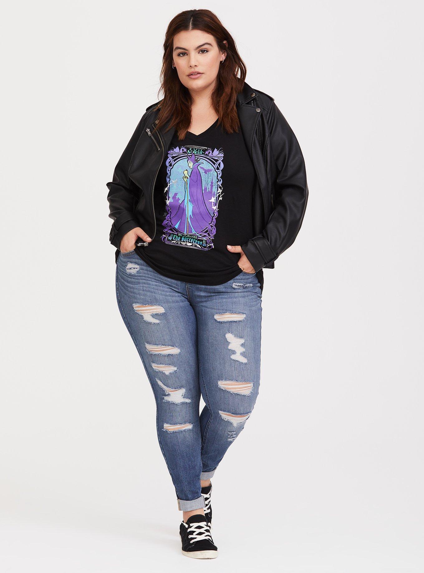 Plus Size Disney Maleficent Black V-Neck Slim Fit Tee, DEEP BLACK, alternate