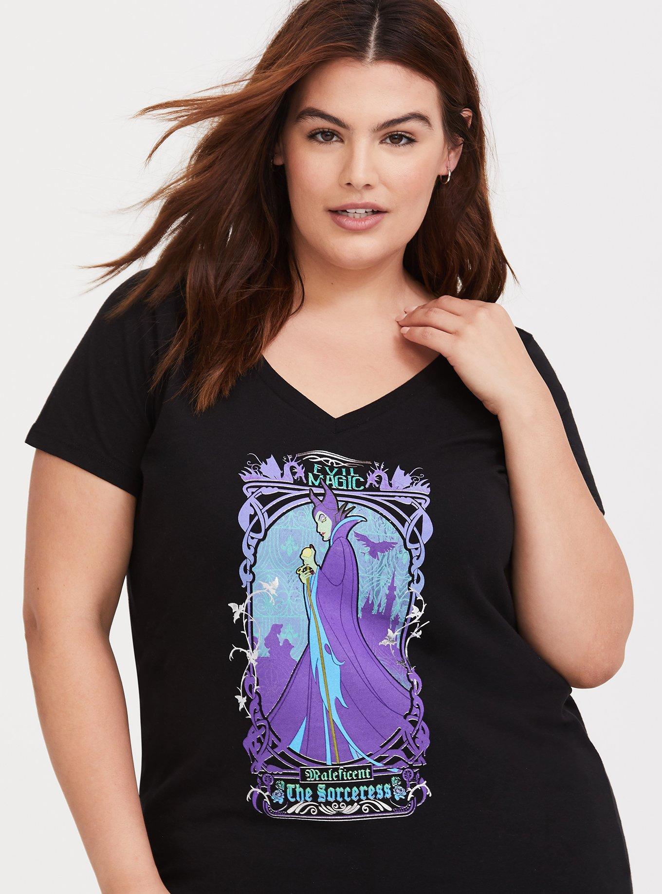 Plus Size Disney Maleficent Black V-Neck Slim Fit Tee, DEEP BLACK, hi-res