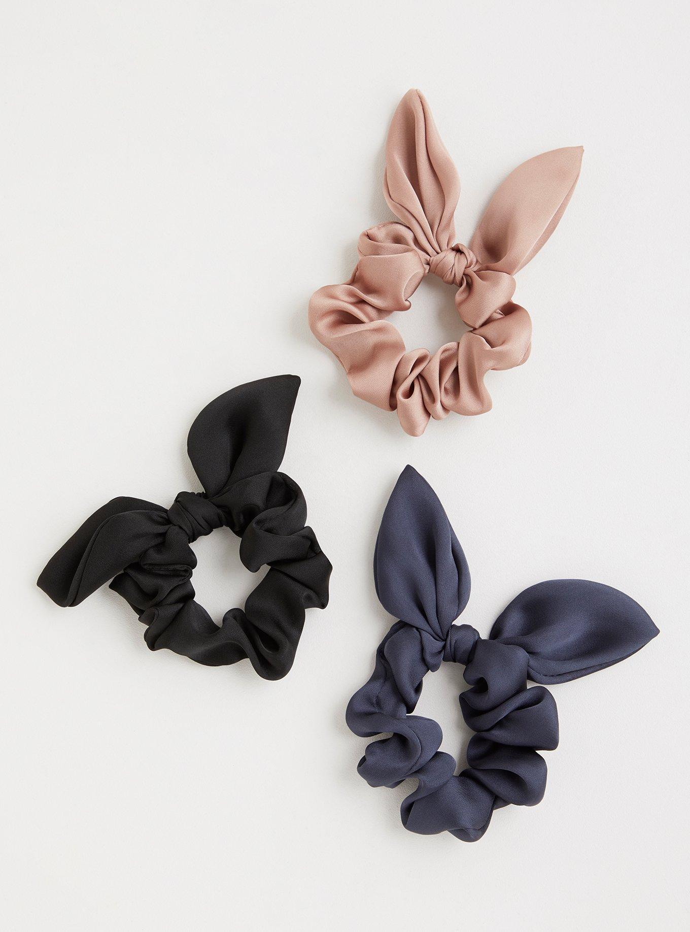 Satin Bow Scrunch Hair Tie - Pack of 3, , hi-res