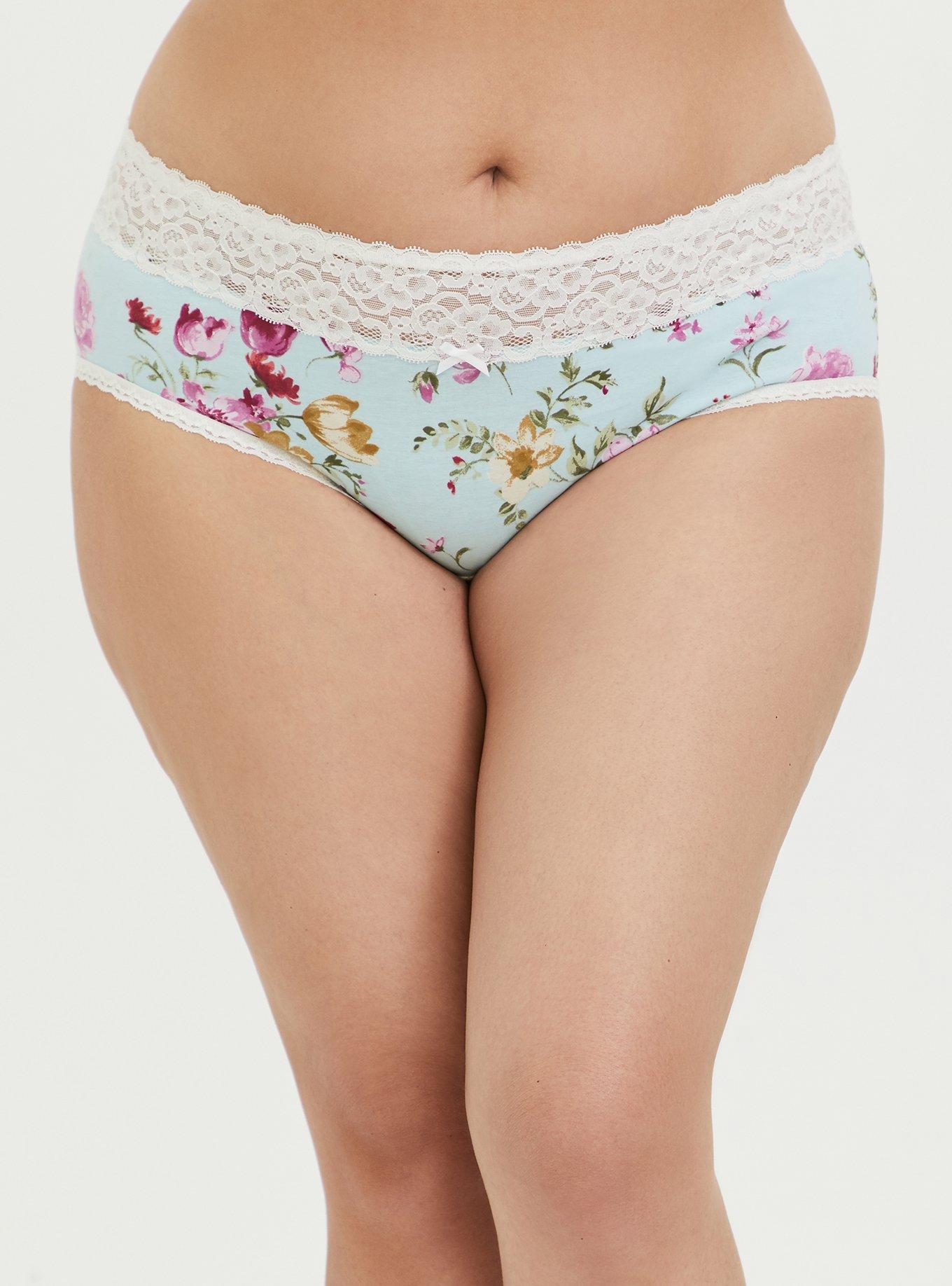 Women's Floral Print Cotton Cheeky Underwear with Lace Waistband