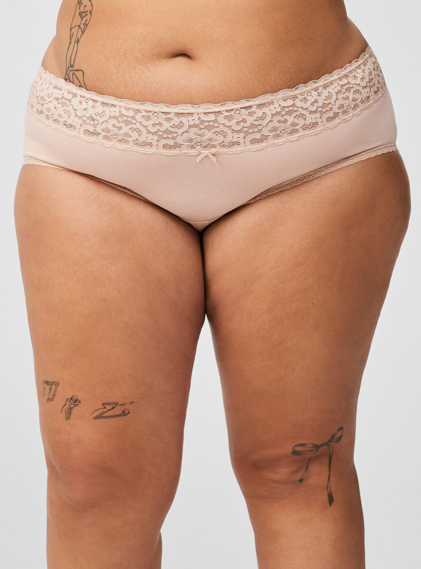 Plus Size - Cotton Mid-Rise Cheeky Lace Trim Panty - Torrid