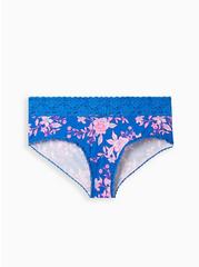 Cotton Mid-Rise Cheeky Lace Trim Panty, LILLIAN FLORAL BLUE, hi-res