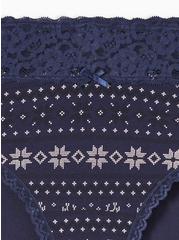 Cotton Mid-Rise Cheeky Lace Trim Panty, FROSTY FAIR ISLE NAVY, alternate
