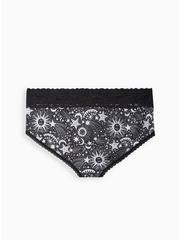 Cotton Mid-Rise Cheeky Lace Trim Panty, HEART OF GOLD BLACK, alternate