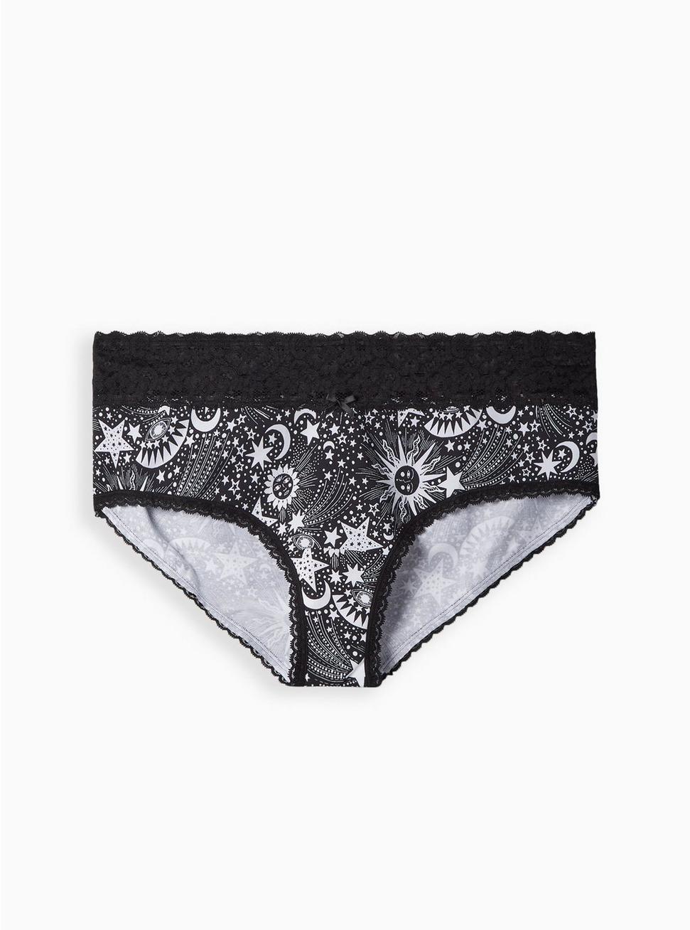 Cotton Mid-Rise Cheeky Lace Trim Panty, HEART OF GOLD BLACK, hi-res