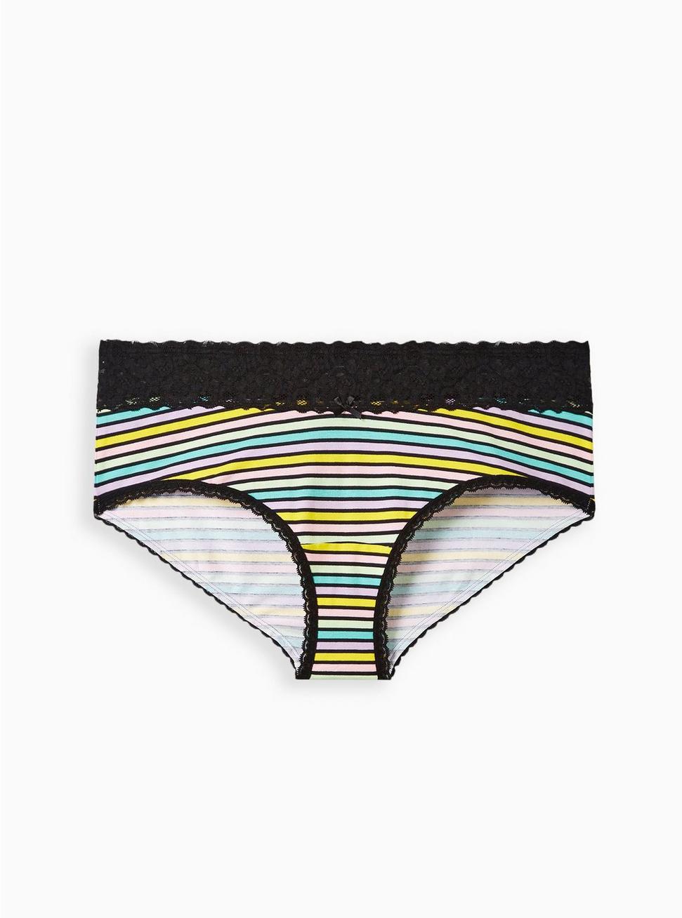 Cotton Mid-Rise Cheeky Lace Trim Panty, RACING STRIPE, hi-res