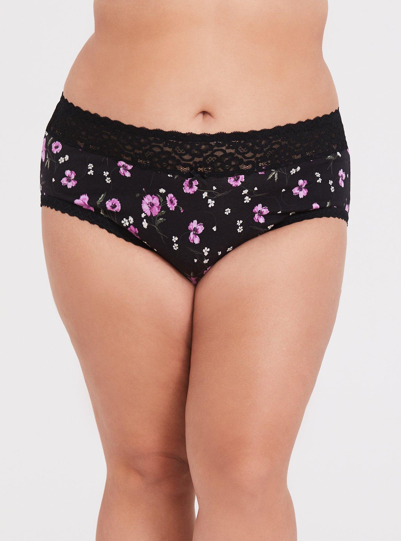 Women's Floral Print Cotton Cheeky Underwear With Lace Waistband