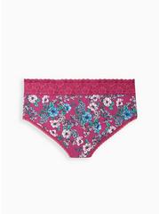 Cotton Mid-Rise Cheeky Lace Trim Panty, STAND OUT FLORAL PURPLE, alternate