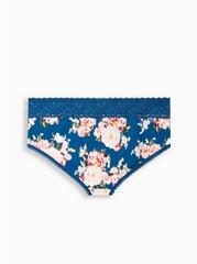 Cotton Mid-Rise Cheeky Lace Trim Panty, NICE IKAT FLORAL BLUE, alternate