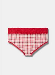 Cotton Mid-Rise Cheeky Lace Trim Panty, RASPBERRY GINGHAM, alternate