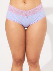 Cotton Mid-Rise Cheeky Lace Trim Panty, MERMAID SCALES LAVENDER, alternate