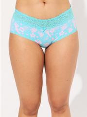 Cotton Mid-Rise Cheeky Lace Trim Panty, TROPICAL SOIREE BLUE, alternate