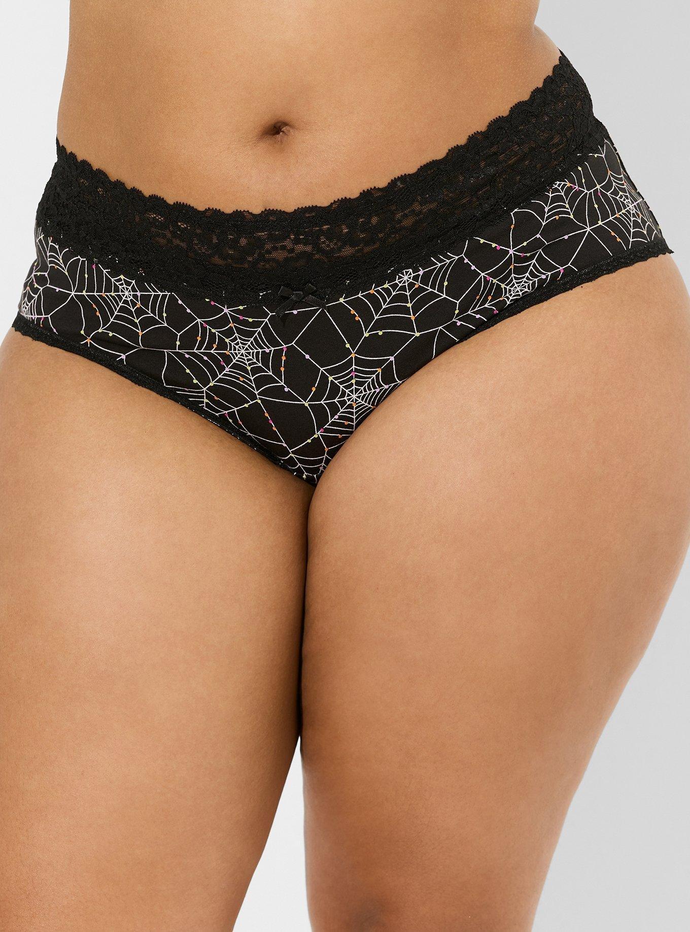Cotton and Lace Trim Cheeky Panty - Black