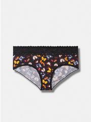Cotton Mid-Rise Cheeky Lace Trim Panty, PHOTOREAL BUTTERFLIES DEEP BLACK, hi-res