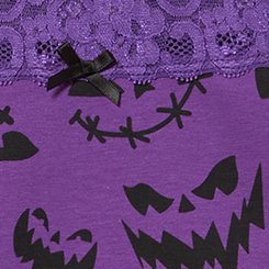 Cotton Mid-Rise Lace Trim Cheeky Panty, PUMPKIN FACES PURPLE MAGIC, swatch