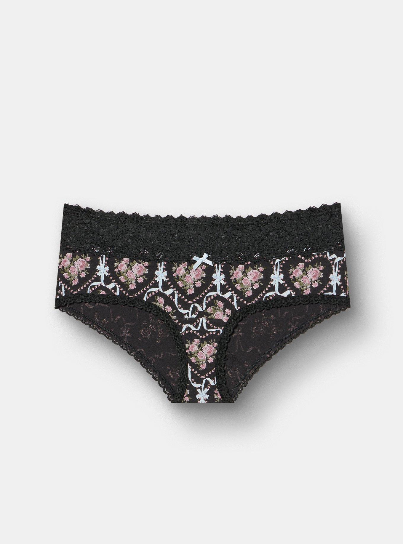Plus Size Cotton Mid-Rise Cheeky Panty, DAMASK FLOURISH FLORAL RICH BLACK, hi-res