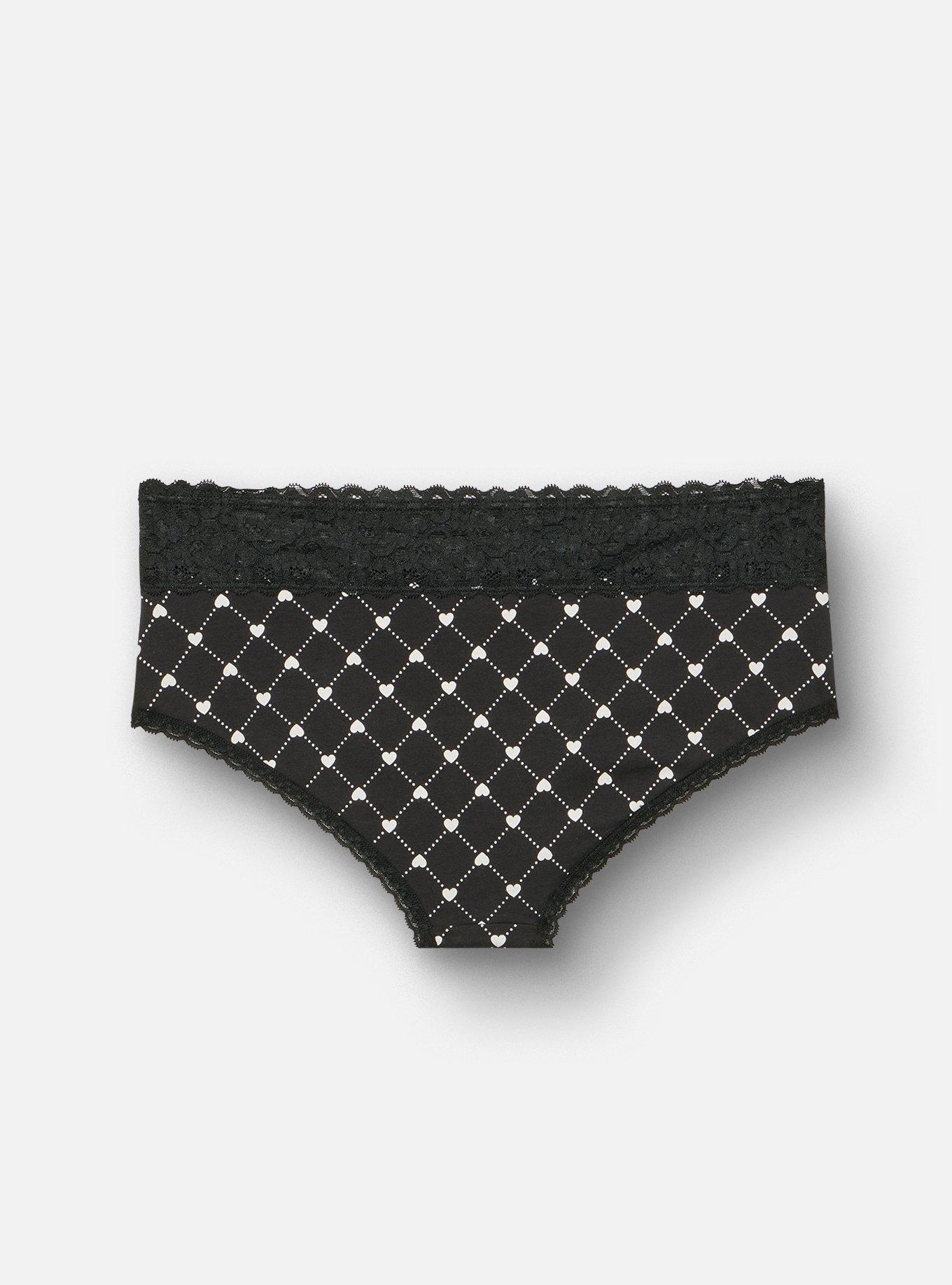 Cotton Mid-Rise Cheeky Panty, LOTTIE HEARTS RICH BLACK, alternate