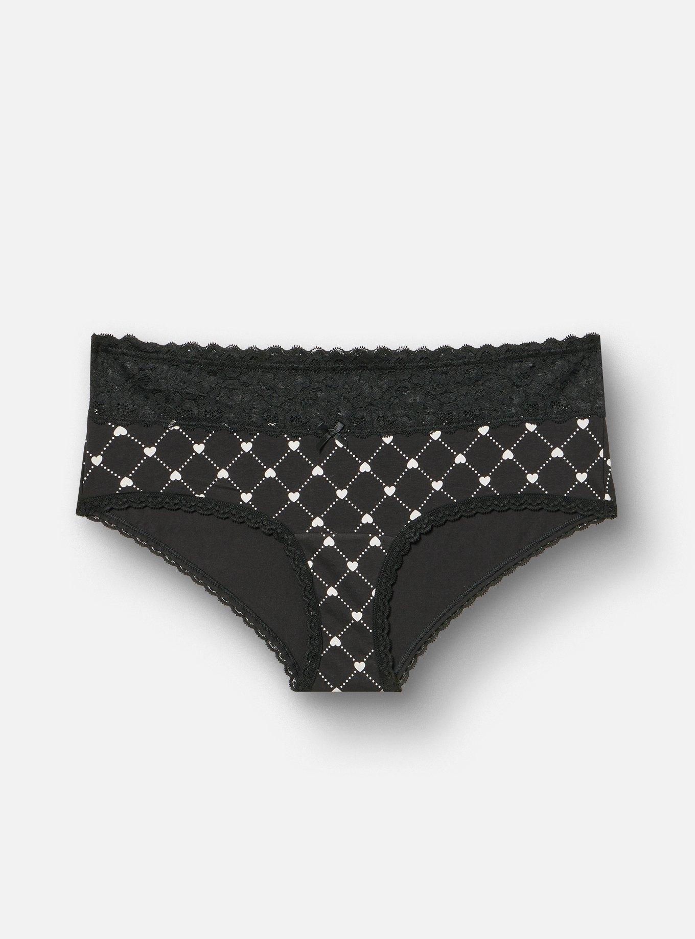 Plus Size Cotton Mid-Rise Cheeky Panty, LOTTIE HEARTS RICH BLACK, hi-res