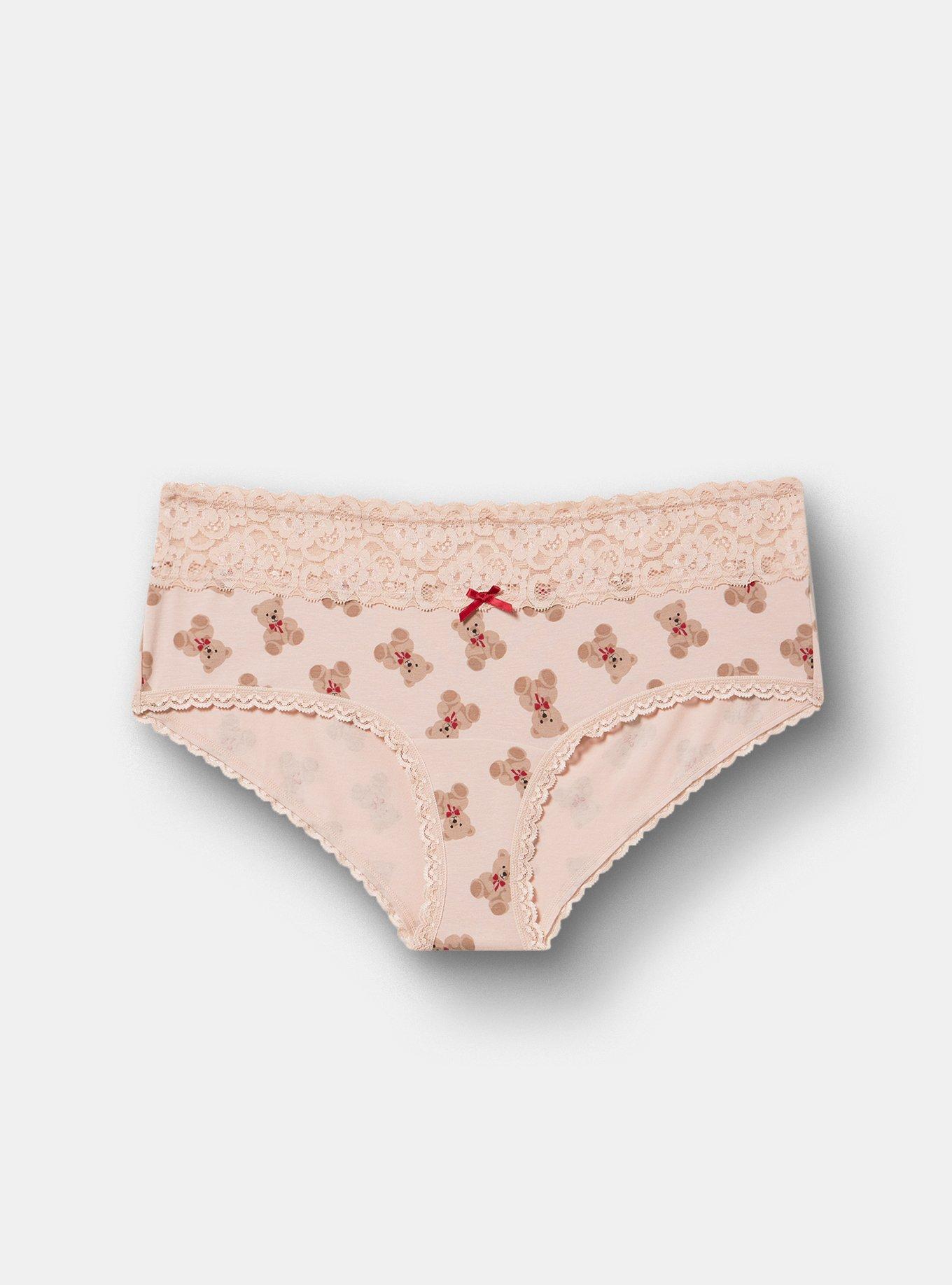 Plus Size Cotton Mid-Rise Cheeky Panty, COZY TEDDYS SMALL ROSE DUST, hi-res