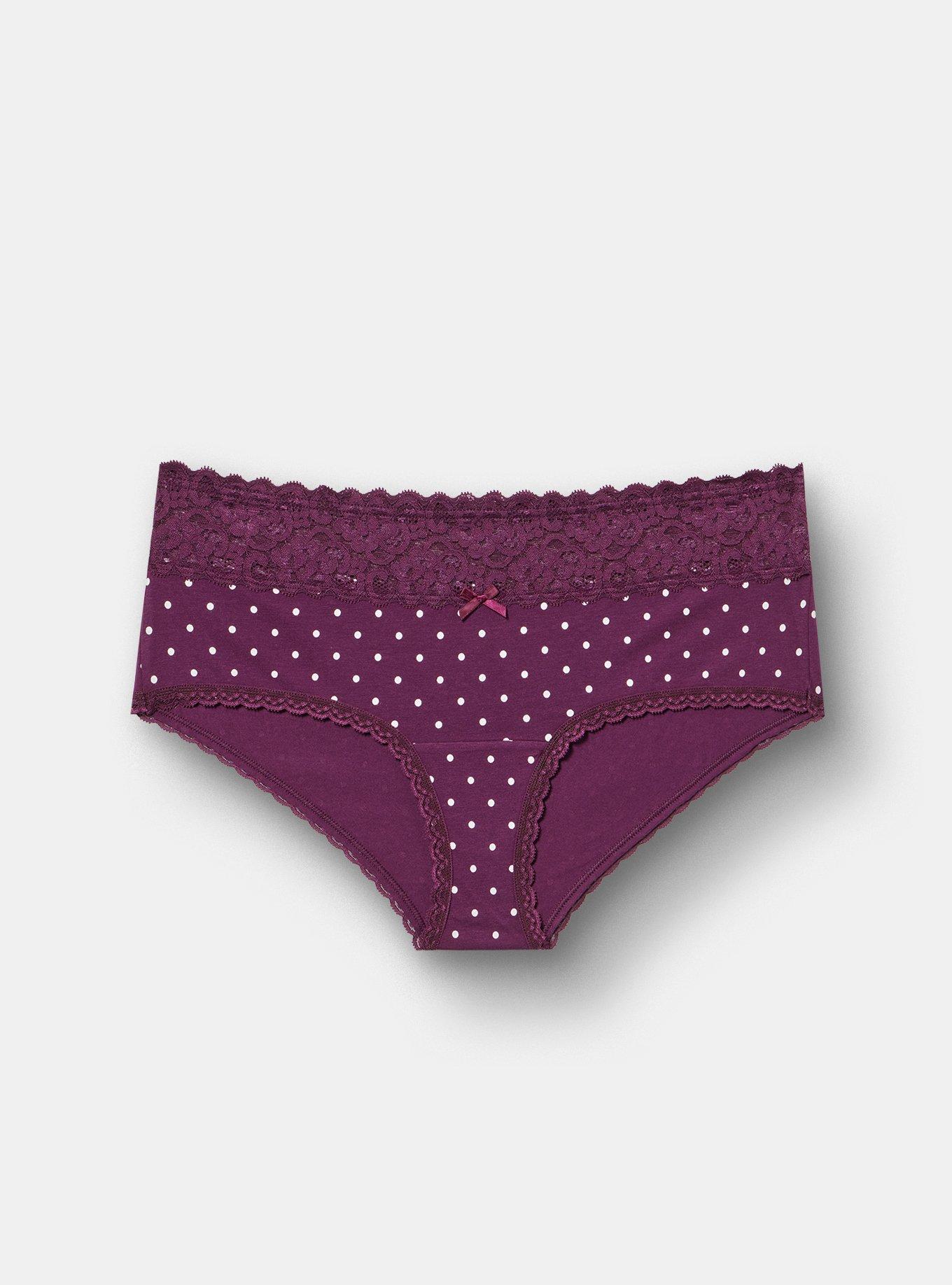 Plus Size Cotton Mid-Rise Cheeky Panty, CHIC DOT POTENT PURPLE, hi-res