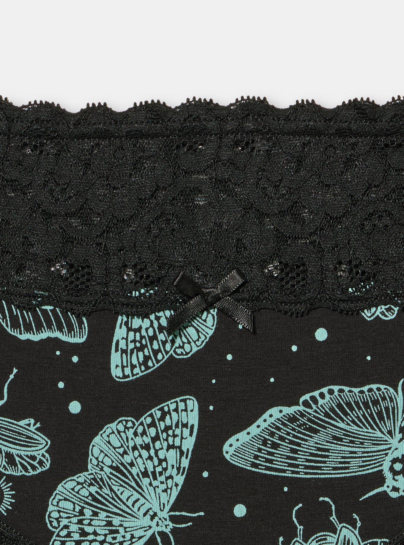 Plus Size Cotton Mid-Rise Lace Trim Cheeky Panty, NIGHT CRAWLERS BLACK, alternate