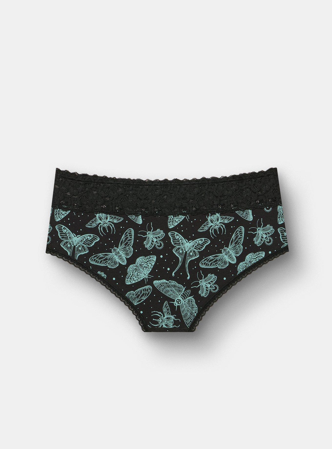 Plus Size Cotton Mid-Rise Lace Trim Cheeky Panty, NIGHT CRAWLERS BLACK, alternate