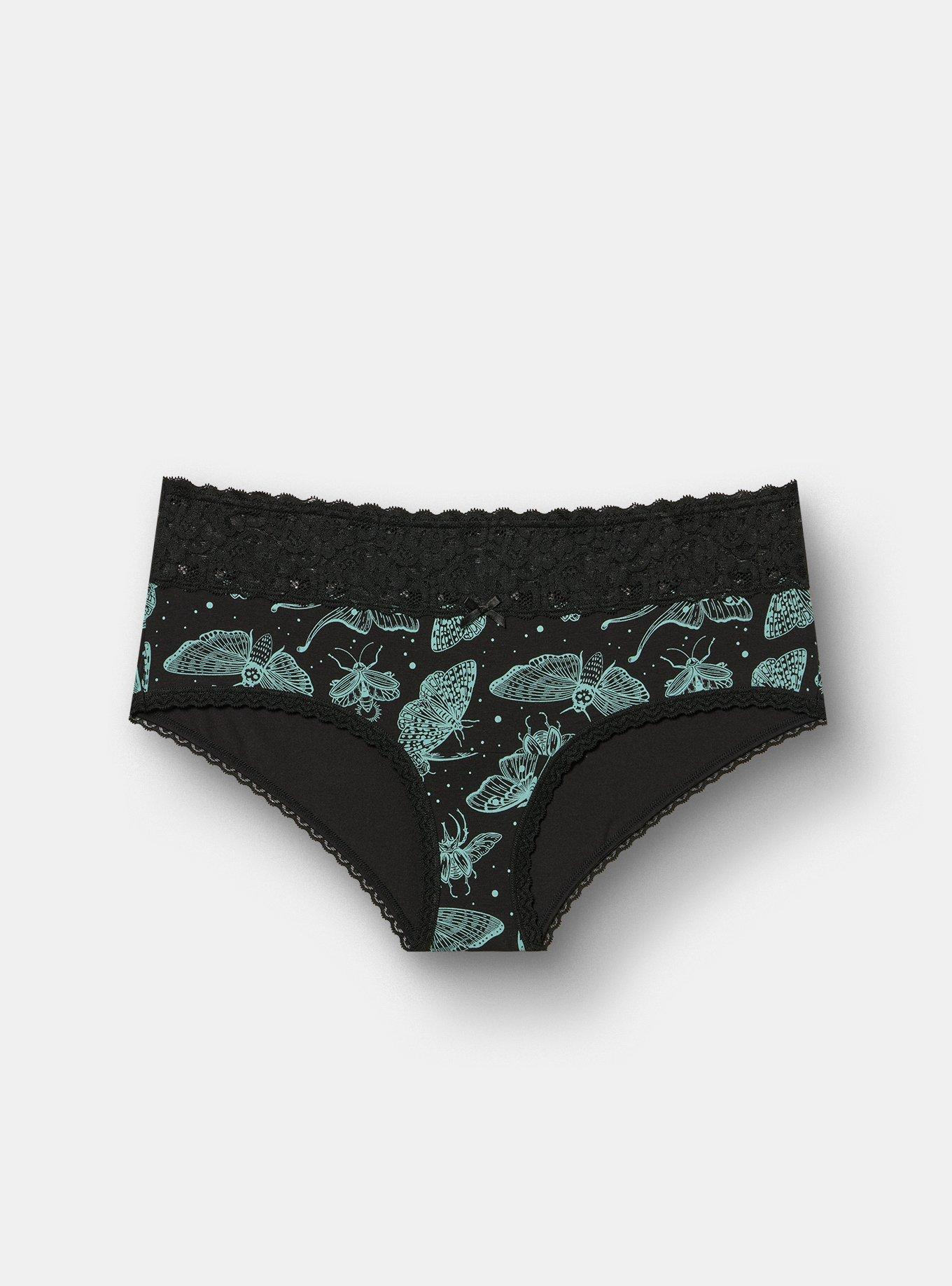 Plus Size Cotton Mid-Rise Lace Trim Cheeky Panty, NIGHT CRAWLERS BLACK, hi-res