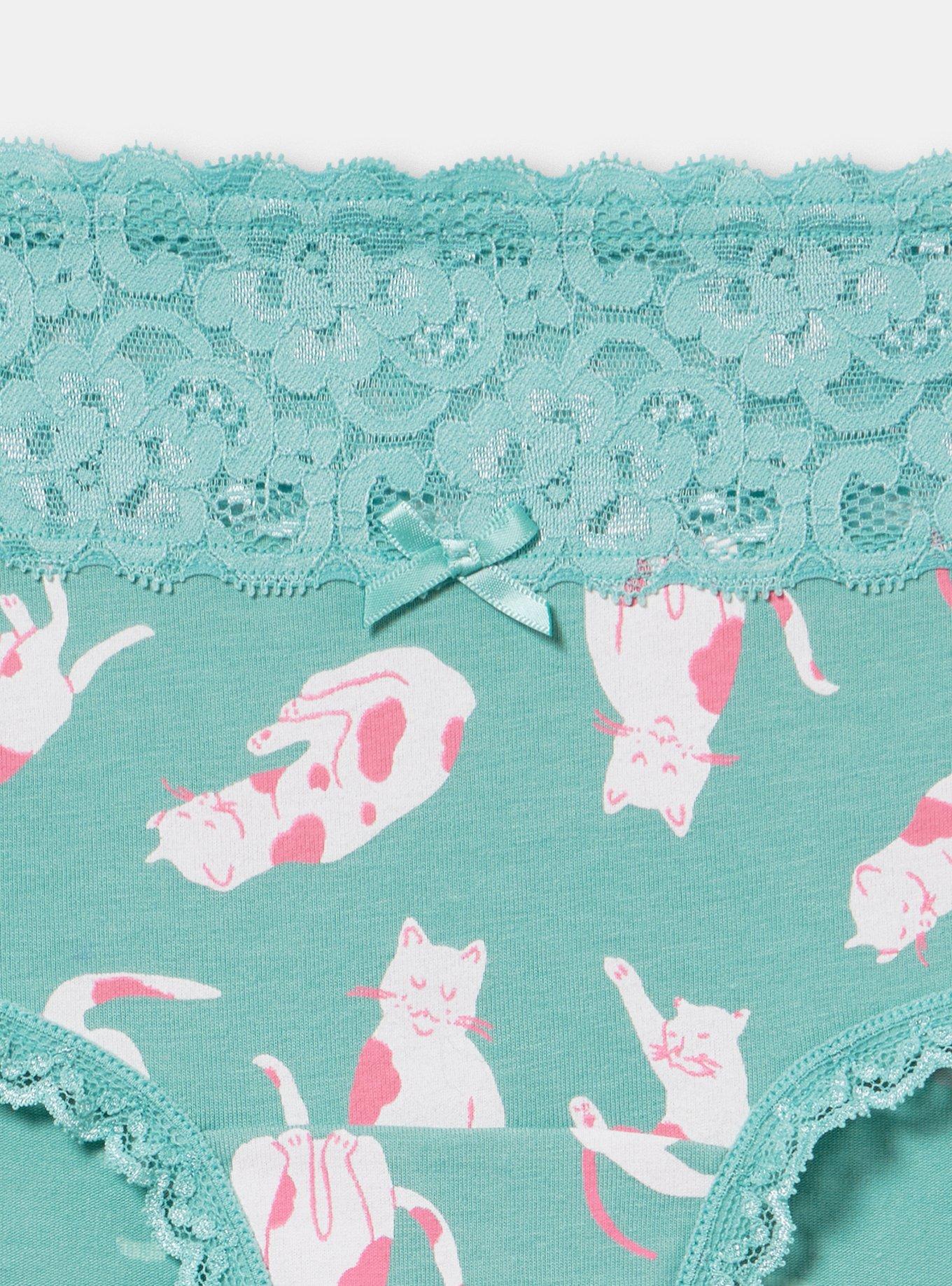 Cotton Mid-Rise Cheeky Panty, PURR KITTIES GREEN, alternate