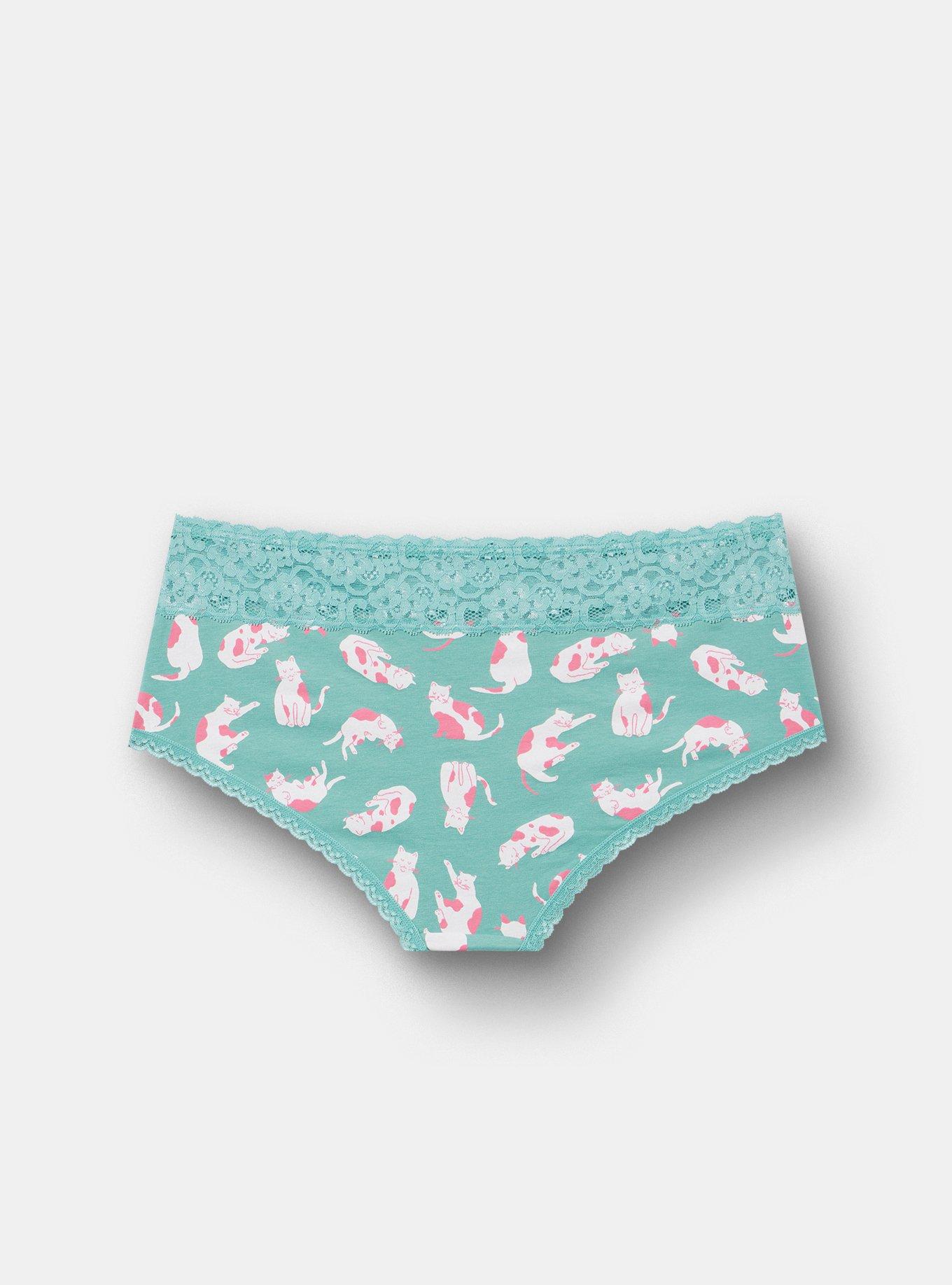 Cotton Mid-Rise Cheeky Panty, PURR KITTIES GREEN, alternate