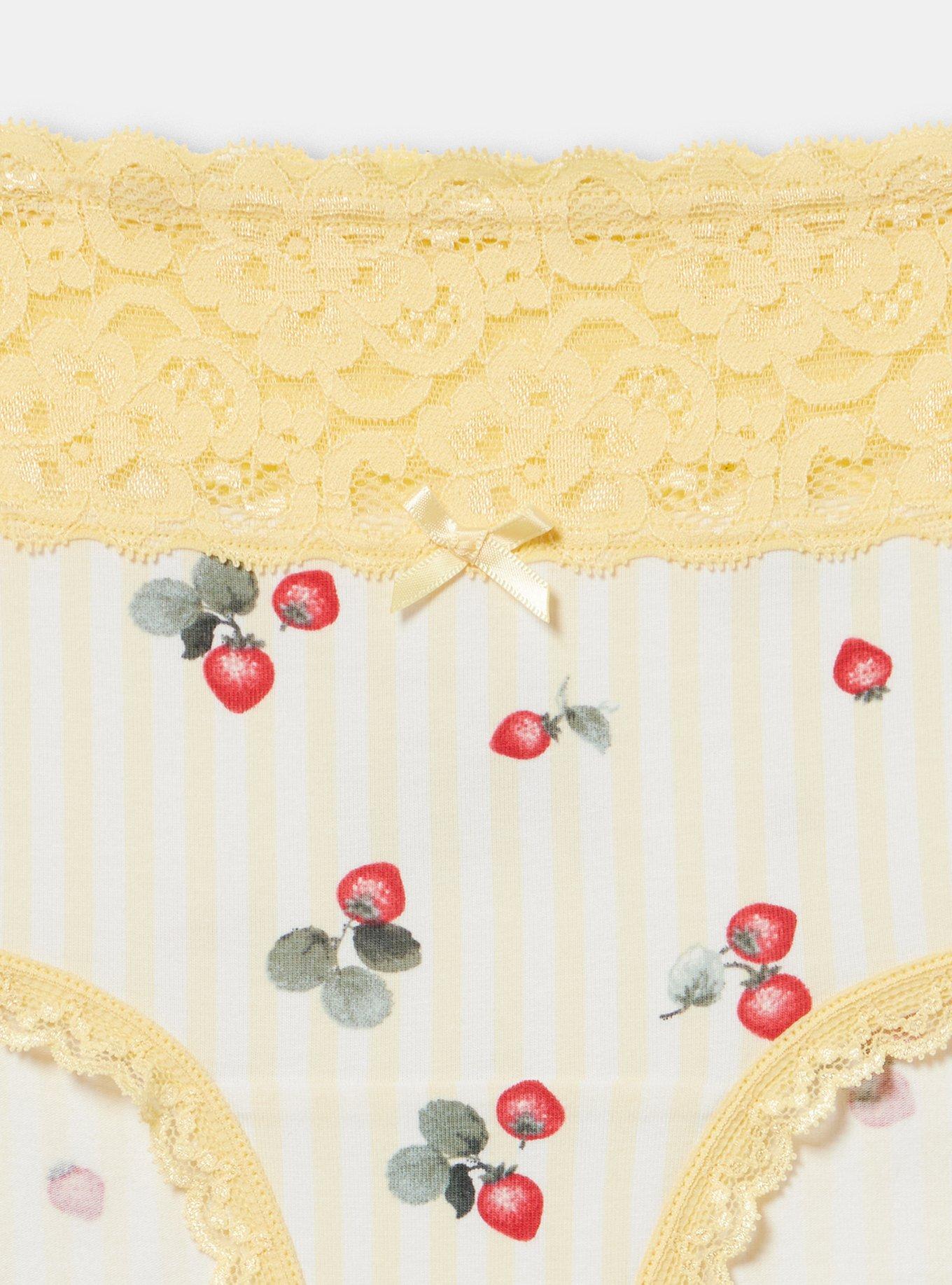 Cotton Mid-Rise Cheeky Panty, STRAWBERRY STRIPE YELLOW, alternate
