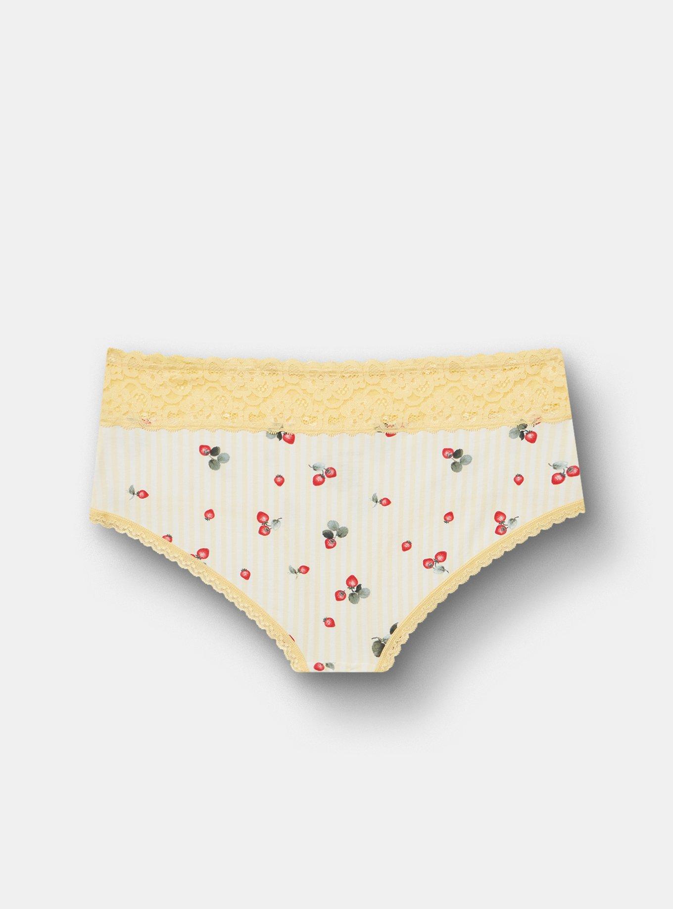 Cotton Mid-Rise Cheeky Panty, STRAWBERRY STRIPE YELLOW, alternate