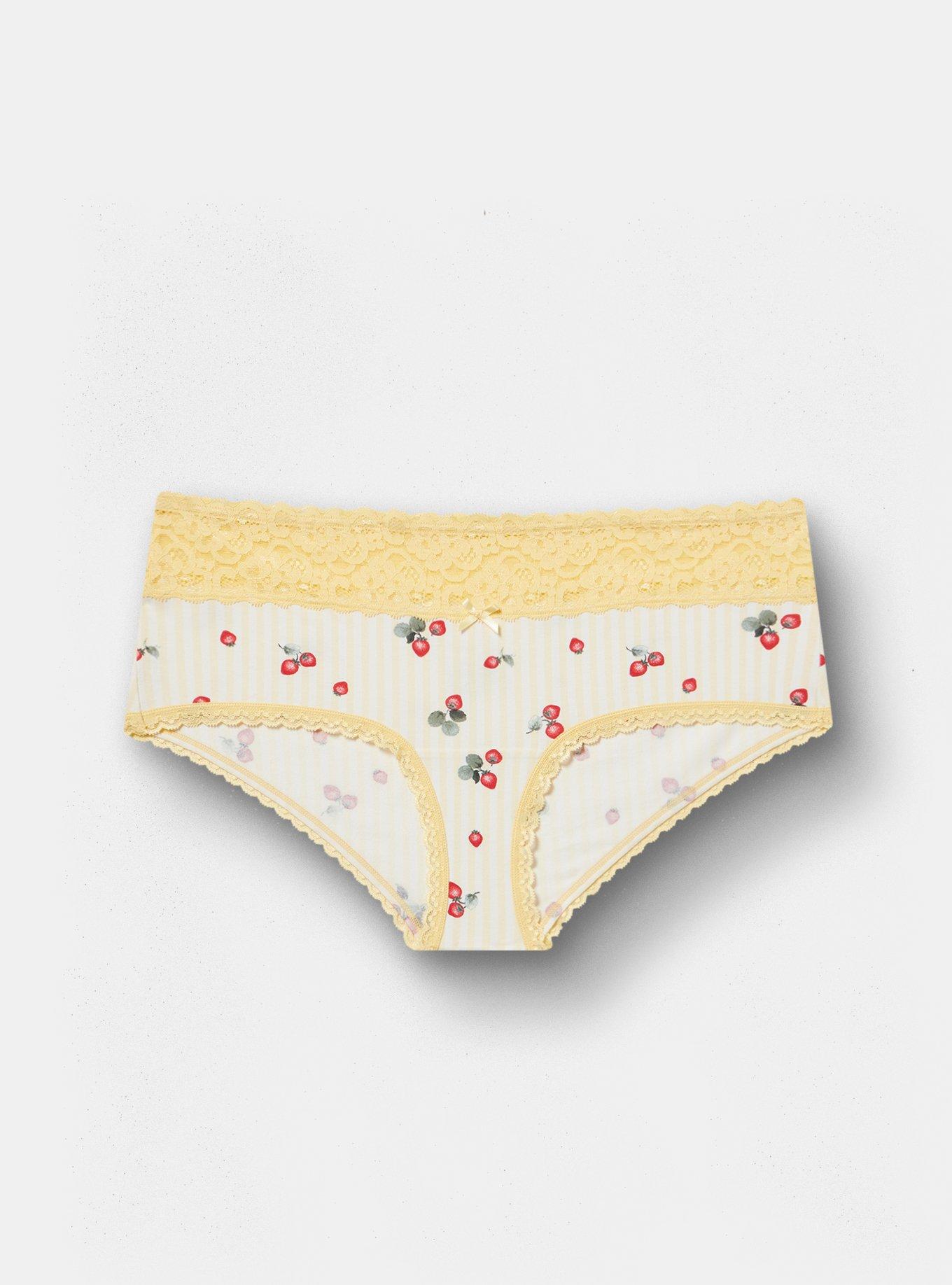 Cotton Mid-Rise Cheeky Panty, STRAWBERRY STRIPE YELLOW, hi-res