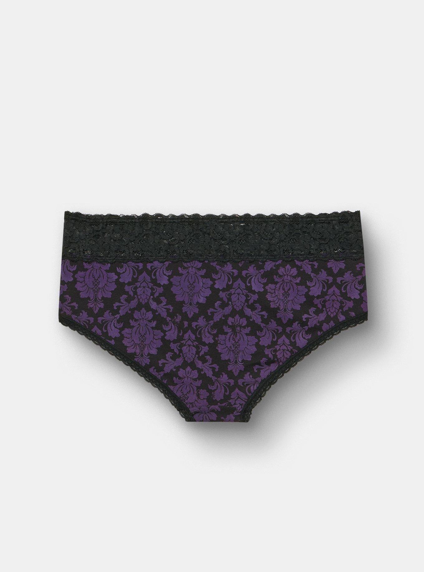 Cotton Mid-Rise Lace Trim Cheeky Panty, MEDIEVAL DAMASK BLACK, alternate