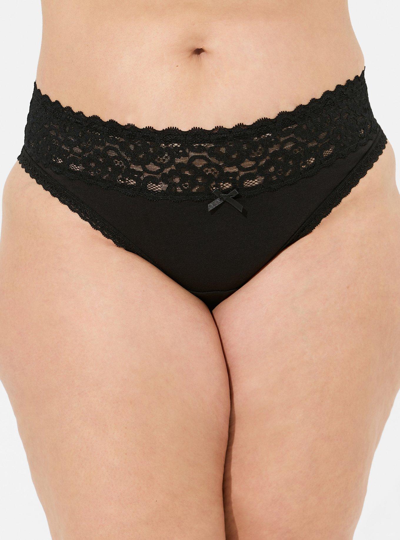 Cotton Mid-Rise Lace Trim Thong Panty