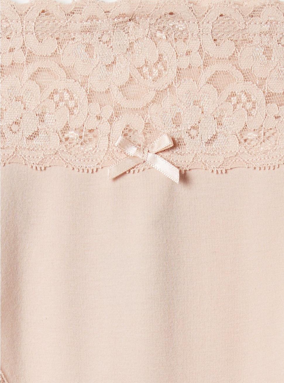 Cotton Mid-Rise Thong Lace Trim Panty, ROSE DUST, alternate