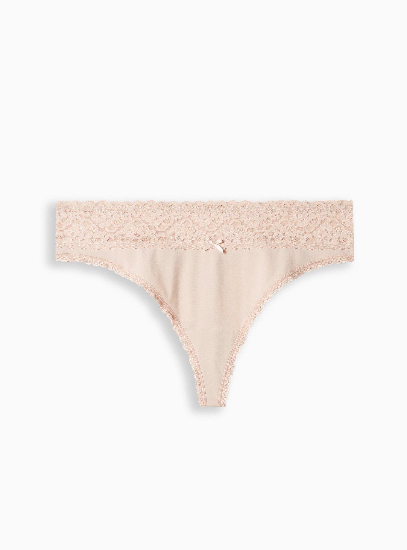 High Cut Lace Detail Cotton Thong Pink