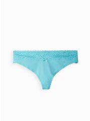 Cotton Mid-Rise Thong Lace Trim Panty, BLUE RADIANCE, hi-res