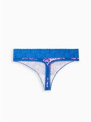 Cotton Mid-Rise Thong Lace Trim Panty, LILLIAN FLORAL BLUE, alternate