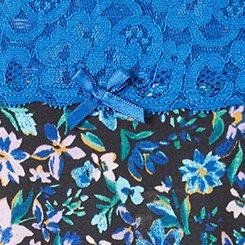 Cotton Mid-Rise Thong Lace Trim Panty, POLLY PAINT FLORAL BLACK, swatch
