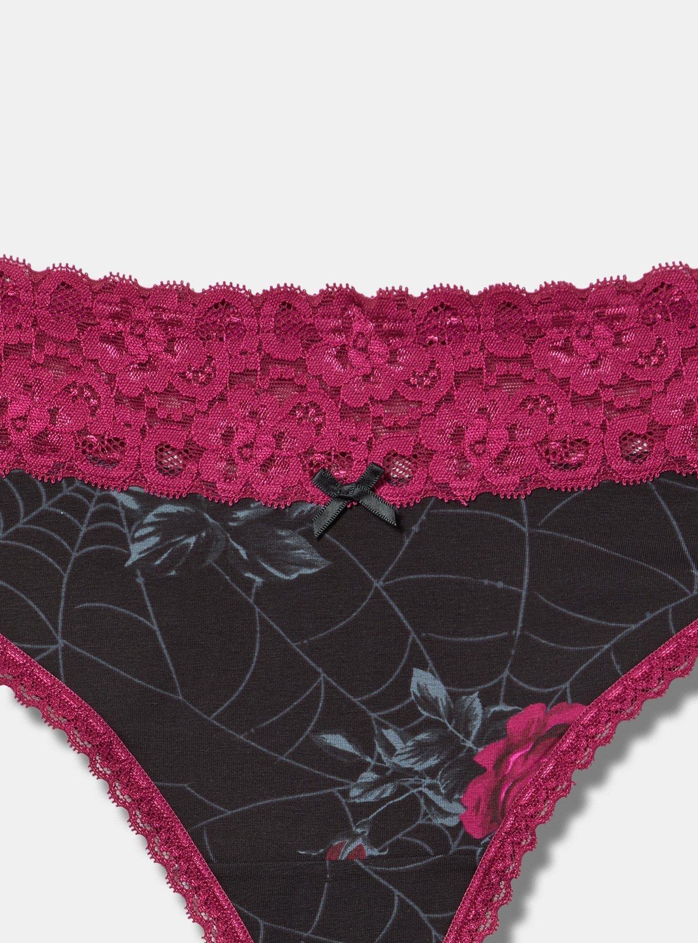 Cotton Mid-Rise Thong Panty, ROSEY WEBS FLORAL BLACK, alternate