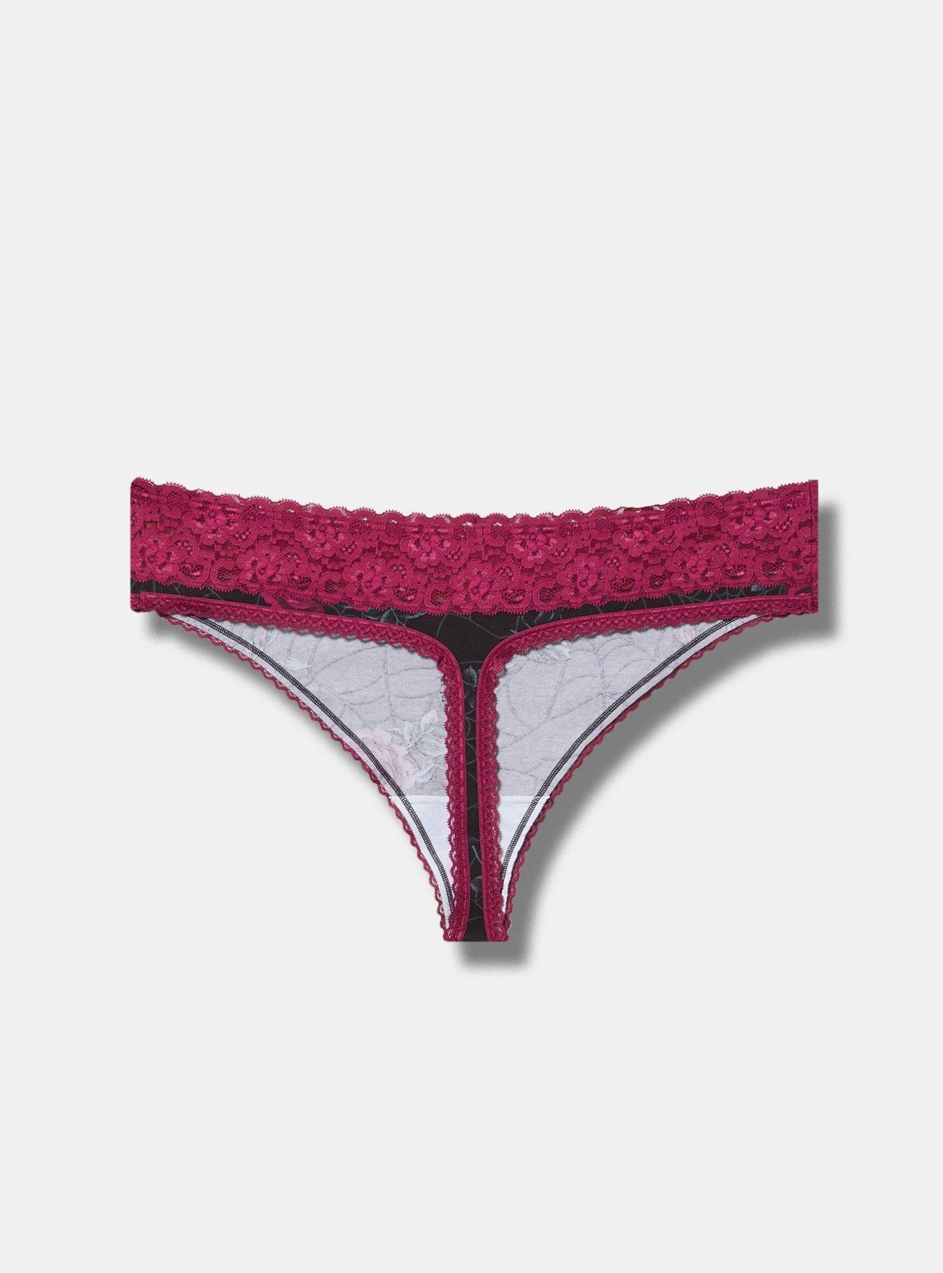 Cotton Mid-Rise Thong Panty, ROSEY WEBS FLORAL BLACK, alternate
