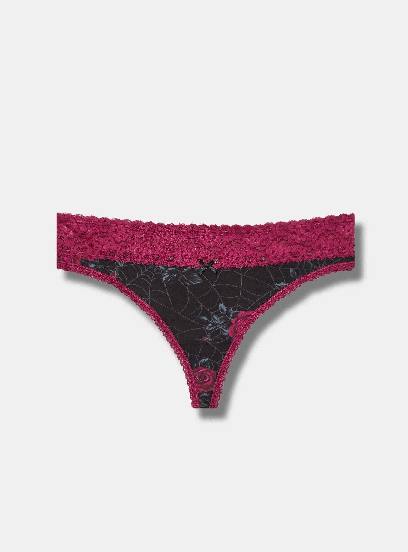 Cotton Mid-Rise Thong Panty, ROSEY WEBS FLORAL BLACK, hi-res