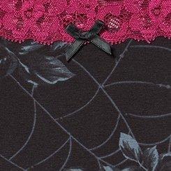 Cotton Mid-Rise Thong Lace Trim Panty, ROSEY WEBS FLORAL BLACK, swatch