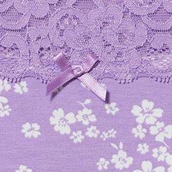 Cotton Mid-Rise Lace Trim Thong Panty, DUSTED DITSY FLORAL ENGLISH LAVENDER, swatch